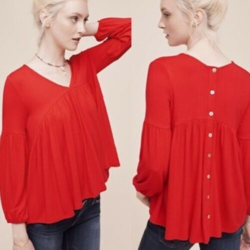 Eri + Ali Red Vneck Swing Blouse
